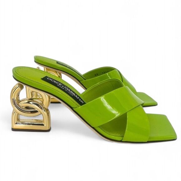 NEW Authentic DOLCE & GABBANA Green Polish Leather Sculpted Heel Mules S… - Picture 5 of 13